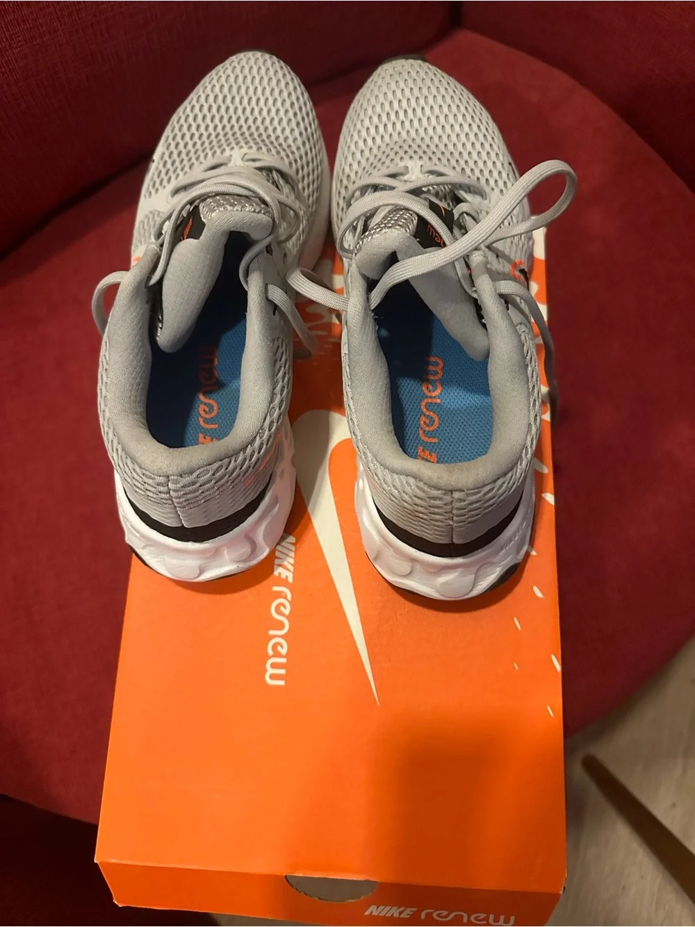 Nike Light Gray Mesh Running Shoes with Orange Accents (Unisex)